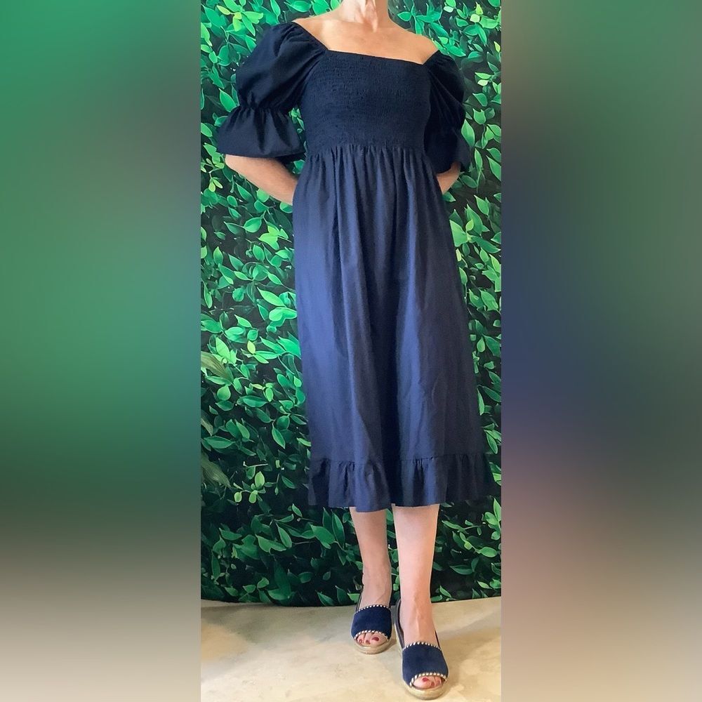 🌿 NWT Cottagecore Navy Milkmaid Midi Dress – Size M - Picture 4 of 13